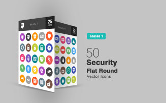 50 Security Flat Round Icon Set
