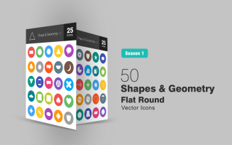50 Shapes & Geometry Flat Round Icon Set