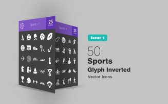50 Sports Glyph Inverted Icon Set