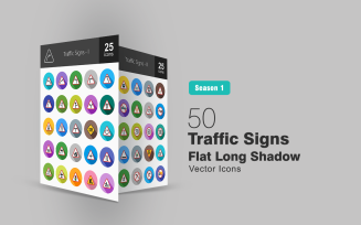 50 Traffic Signs Flat Long Shadow Icon Set