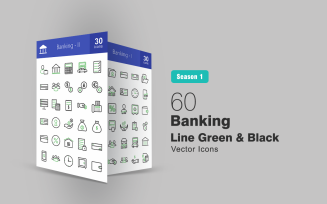 60 Banking Line Green & Black Icon Set