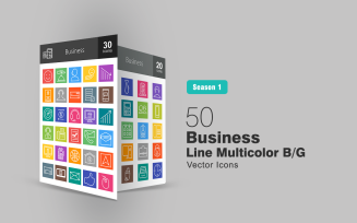 50 Business & Finance Line Multicolor B/G Icon Set