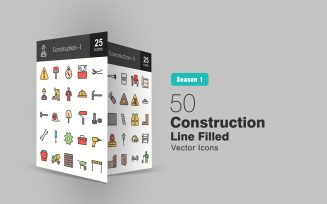 50 Construction Filled Line Icon Set