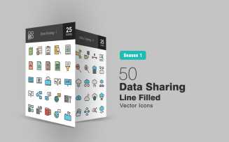 50 Data Sharing Filled Line Icon Set
