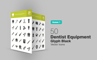 50 Dentist Equipment Glyph Icon Set