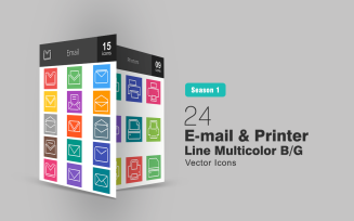 26 Email & Printer Line Multicolor B/G Icon Set