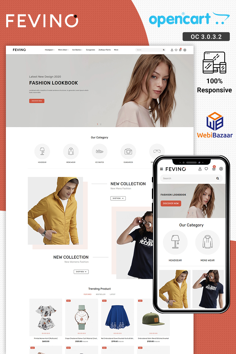 "Fevino responsive theme" - адаптивний OpenCart шаблон №93939