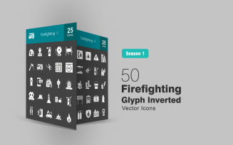 50 Firefighting Glyph Inverted Icon Set