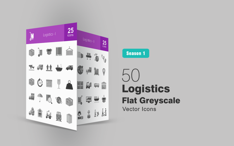 50 Logistics Flat Greyscale Icon Set