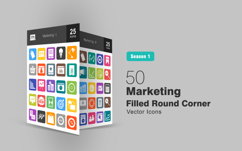 50 Marketing Filled Round Corner Icon Set