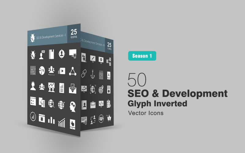 50 SEO & Development Glyph Inverted Icon Set