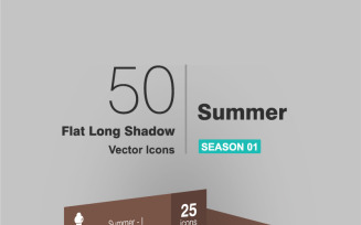 50 Summer Flat Long Shadow Icon Set