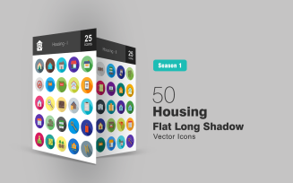50 Housing Flat Long Shadow Icon Set