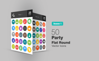 50 Party Flat Round Icon Set