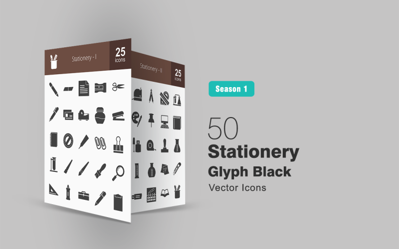 50 Stationery Glyph Icon Set