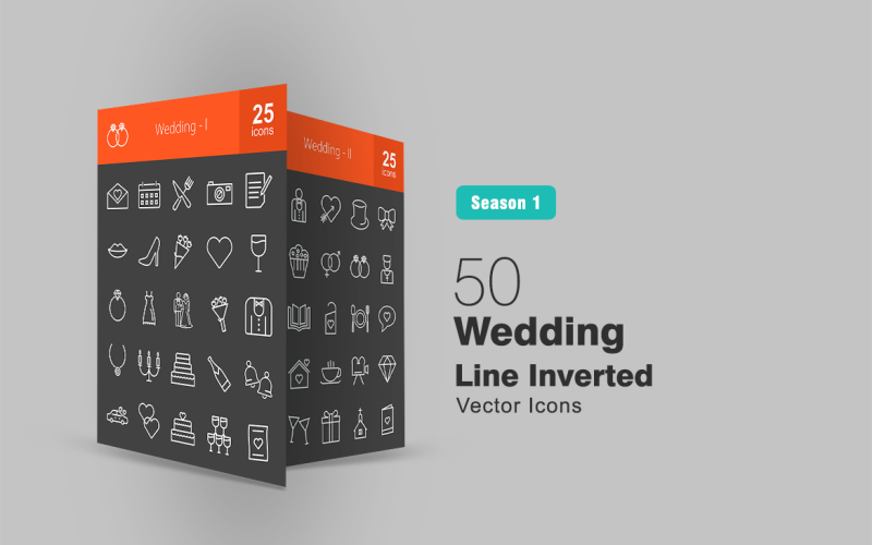 50 Wedding Line Inverted Icon Set