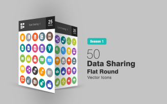 50 Data Sharing Flat Round Icon Set
