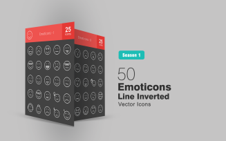 50 Emoticons Line Inverted Icon Set