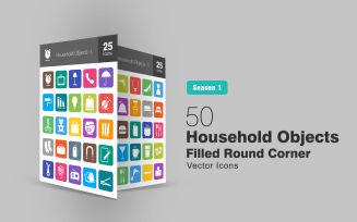 50 Household Objects Filled Round Corner Icon Set