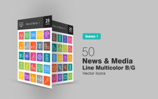 50 News & Media Line Multicolor B/G Icon Set
