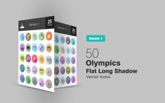 50 Olympics Flat Long Shadow Icon Set