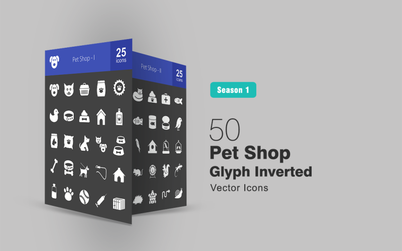 50 Pet Shop Glyph Inverted Icon Set