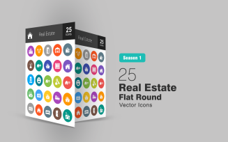 26 Real Estate Flat Round Icon Set