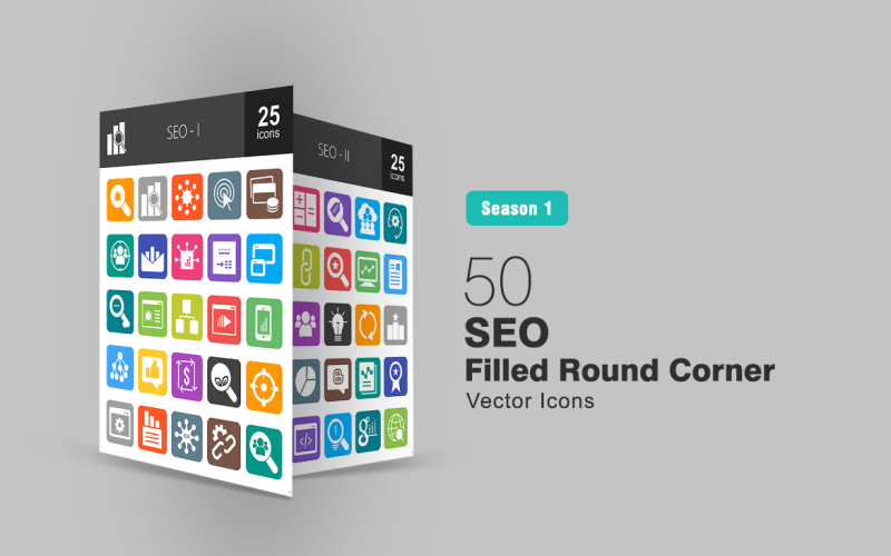50 SEO Filled Round Corner Icon Set