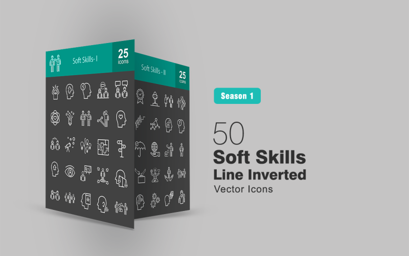 50 Soft Skills Line Inverted Icon Set