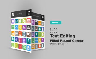 50 Text Editing Filled Round Corner Icon Set