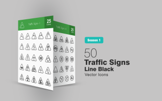 50 Traffic Signs Line Icon Set