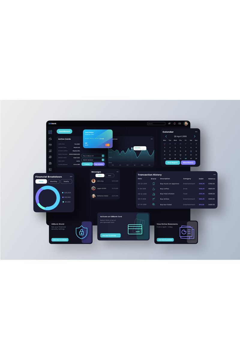 UB Bank Dashboard UI Sketch Template - screenshot