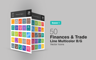 50 Finances & Trade Line Multicolor B/G Icon Set