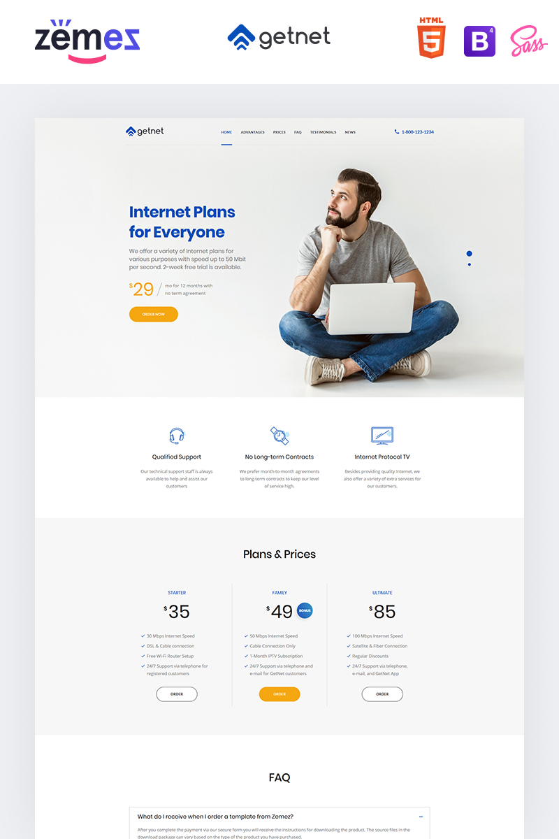 "GetNet - Internet Service Provider" Responsive Landingspagina Template №94209 - screenshot