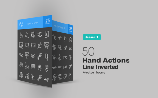 50 Hand Actions Line Inverted Icon Set