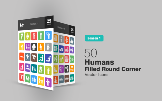 50 Humans Filled Round Corner Icon Set
