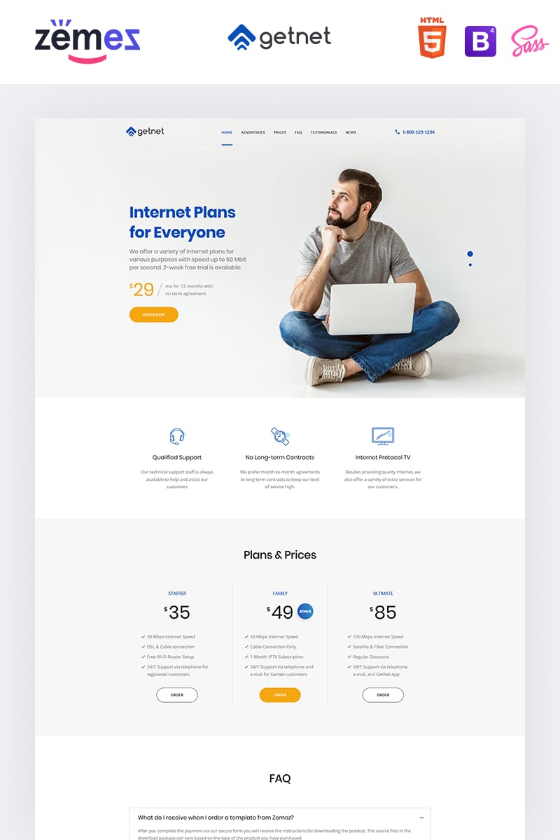 Landing Page Template namens "GetNet - Internet Service Provider" #94209