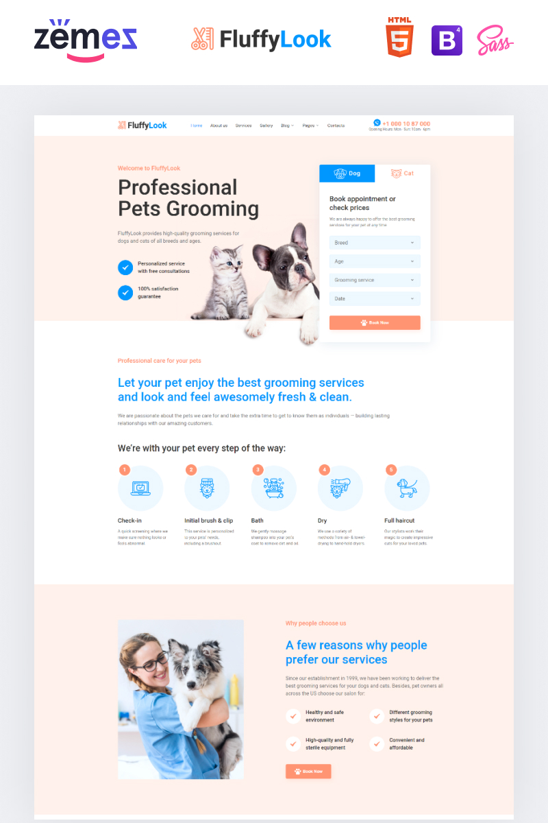 Reszponzív FluffyLook - Pet Grooming Salon Weboldal sablon 94294