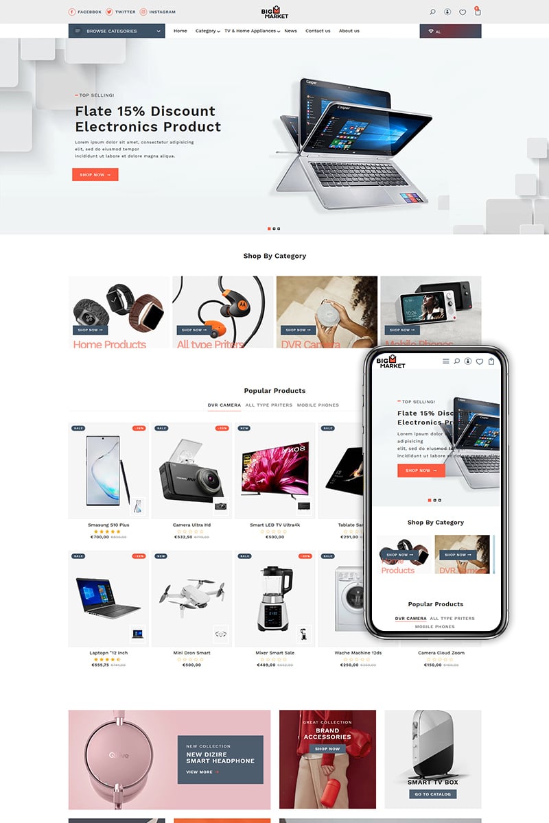Tema Shopify "Bigmarket - The Electronics & Smartphones premium" #94210 - captura de pantalla