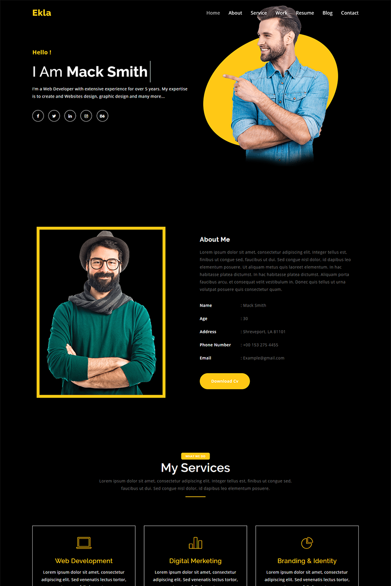 Ekla Personal Portfolio HTML5 Landing Page Template