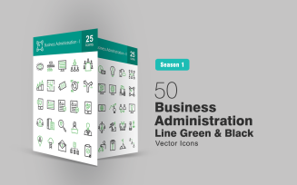 50 Business Administration Line Green & Black Icon Set