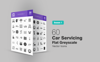 60 Car Servicing Flat Greyscale Icon Set