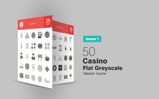 50 Casino Flat Greyscale Icon Set