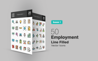 50 Employment Filled Line Icon Set