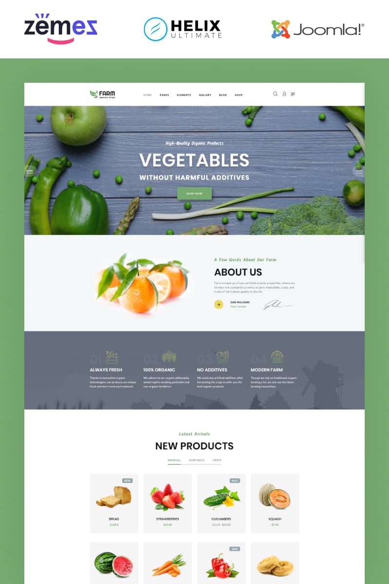 "Farm - Food & Drinks Multipage Clean Joomla Theme" thème Joomla adaptatif #94401