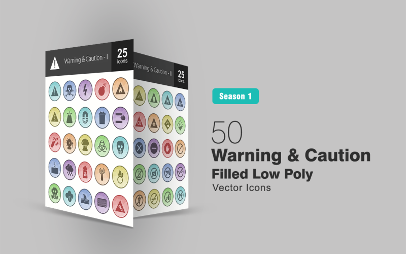 50 Warning & Caution Filled Low Poly Icon Set