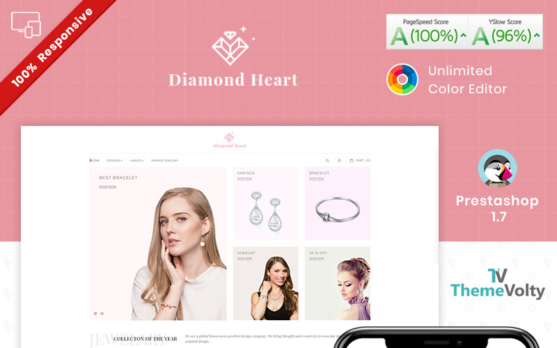 Diamond Heart Jewelry Store PrestaShop Theme