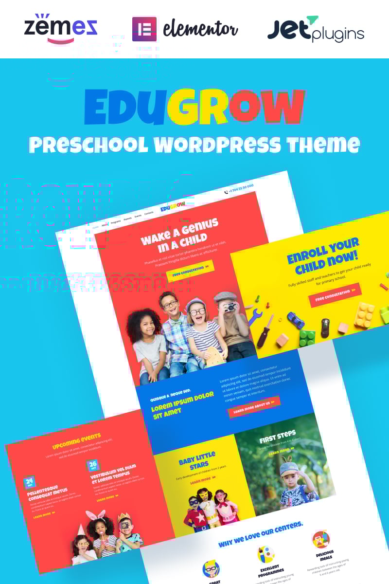 Tema WordPress Responsive #94536 "Edugrow - Preschool WordPress Theme with a Vivid Design" - screenshot