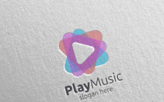 Abstract Music with Note and Play Concept 1 Logo Template