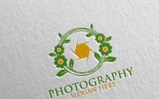 Nature wedding Camera Photography Logo Template